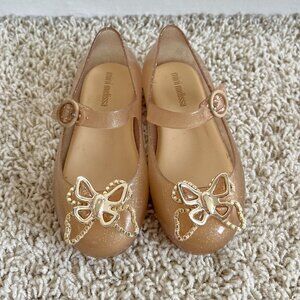 Mini Melissa Gold Butterfly Mary Jane Sandals Sz 9